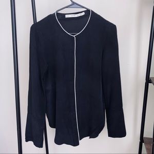 & Other Stories silk blouse, size 4, black with white trim